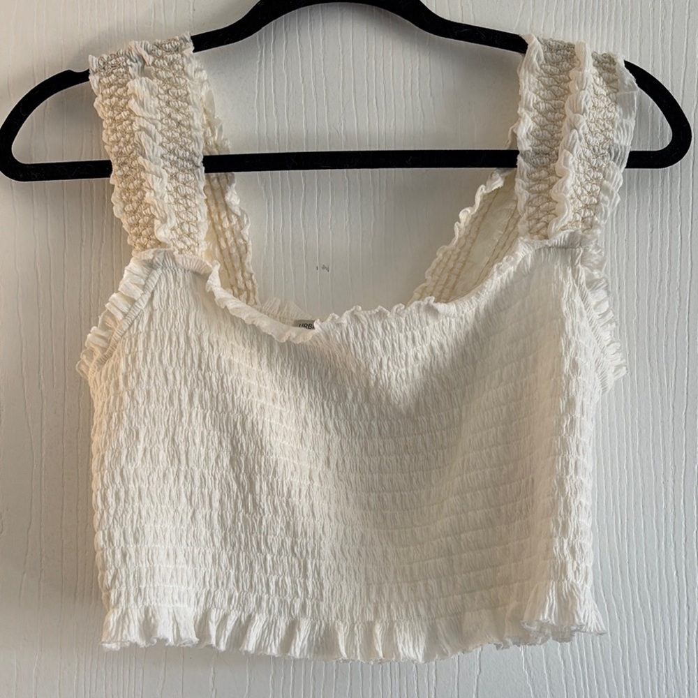 Urban Outfitters White Smocked Crop Top